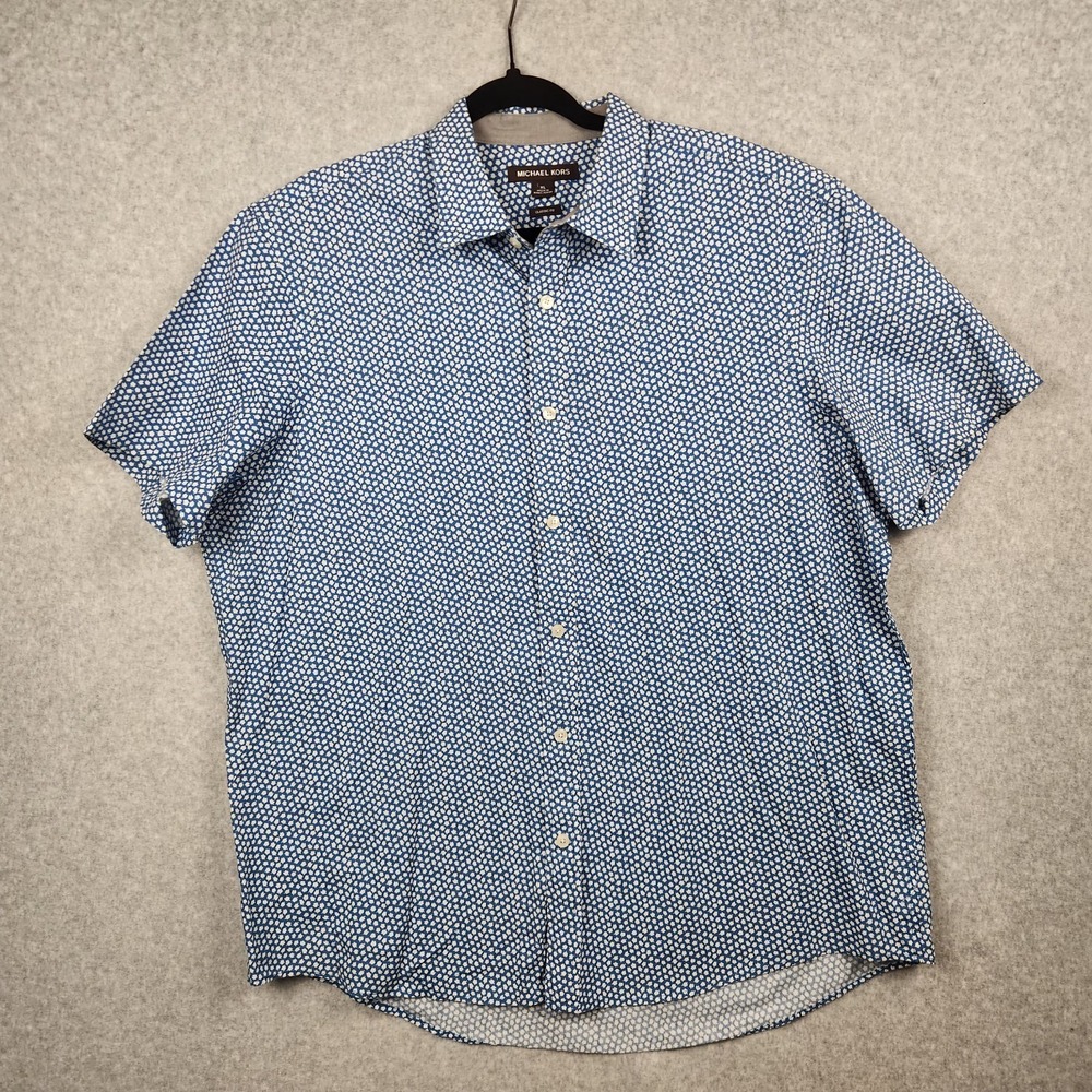 Michael Kors Shirt Mens Extra Large Blue Floral Button Up Preppy